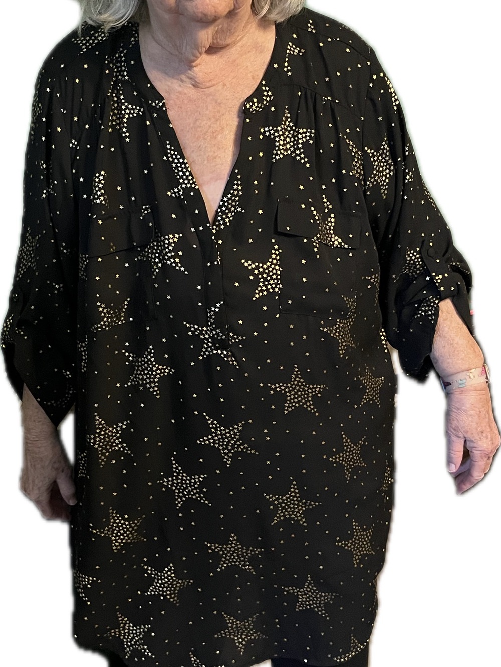 torrid Black Tunic Blouse with Gold Star Studs